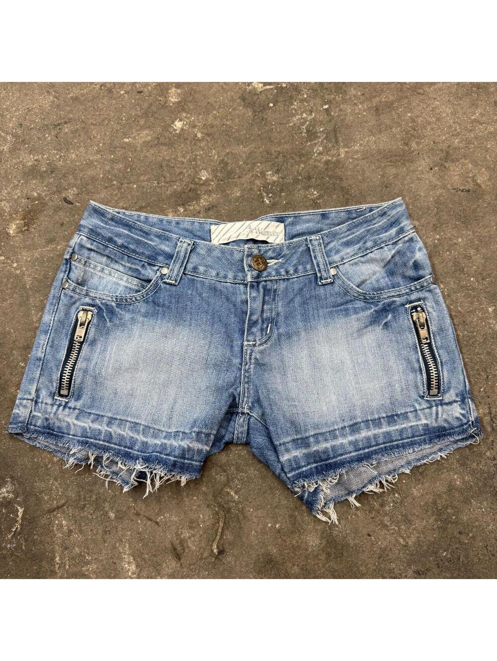 Vintage Y2K Low Rise Denim Micro Shorts Med/Light Wash